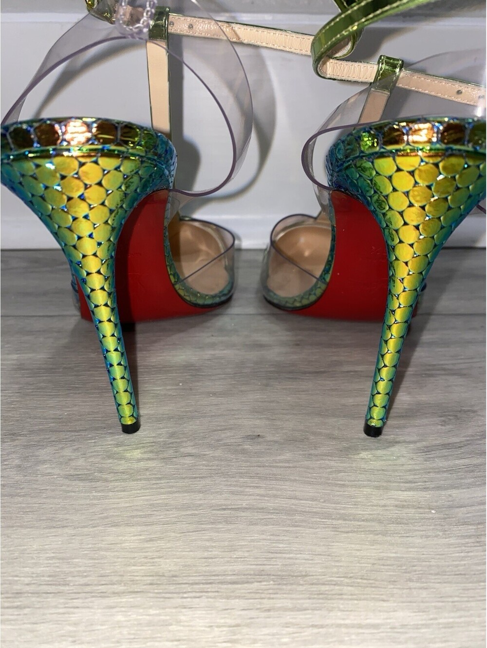 Christian Louboutin Nosy Spikes Holographic Animal Print heels T -Strap EU35.5 - Picture 6 of 9